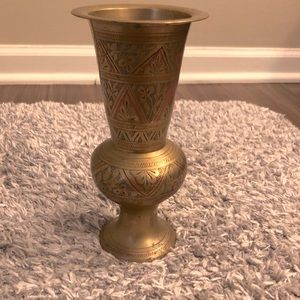 Brass Plated Indian Vase, Engraved with floral pattern
